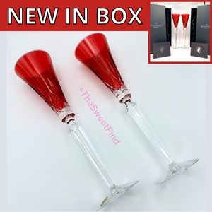 Waterford Crystal Lismore Jewels Ruby Red Champagne Flutes 12” Ornate Stems NIB